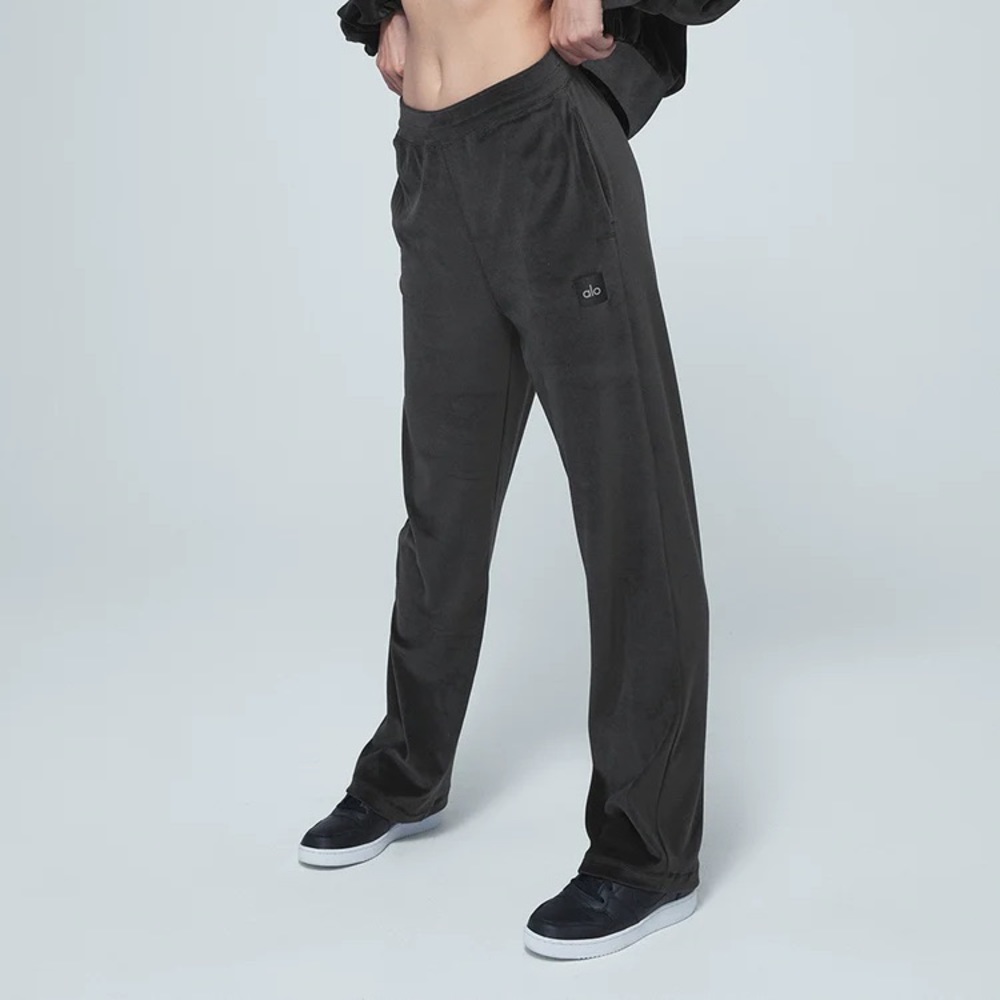 ALO BLACK VELOUR HIGH-WAIST GLIMMER WIDE LEG PANT